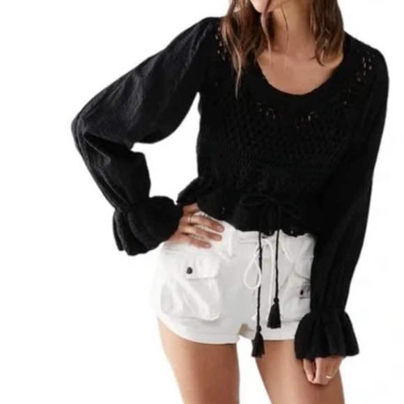 Free People Tops - FREE People Megan Crochet Top Black Size small NWT